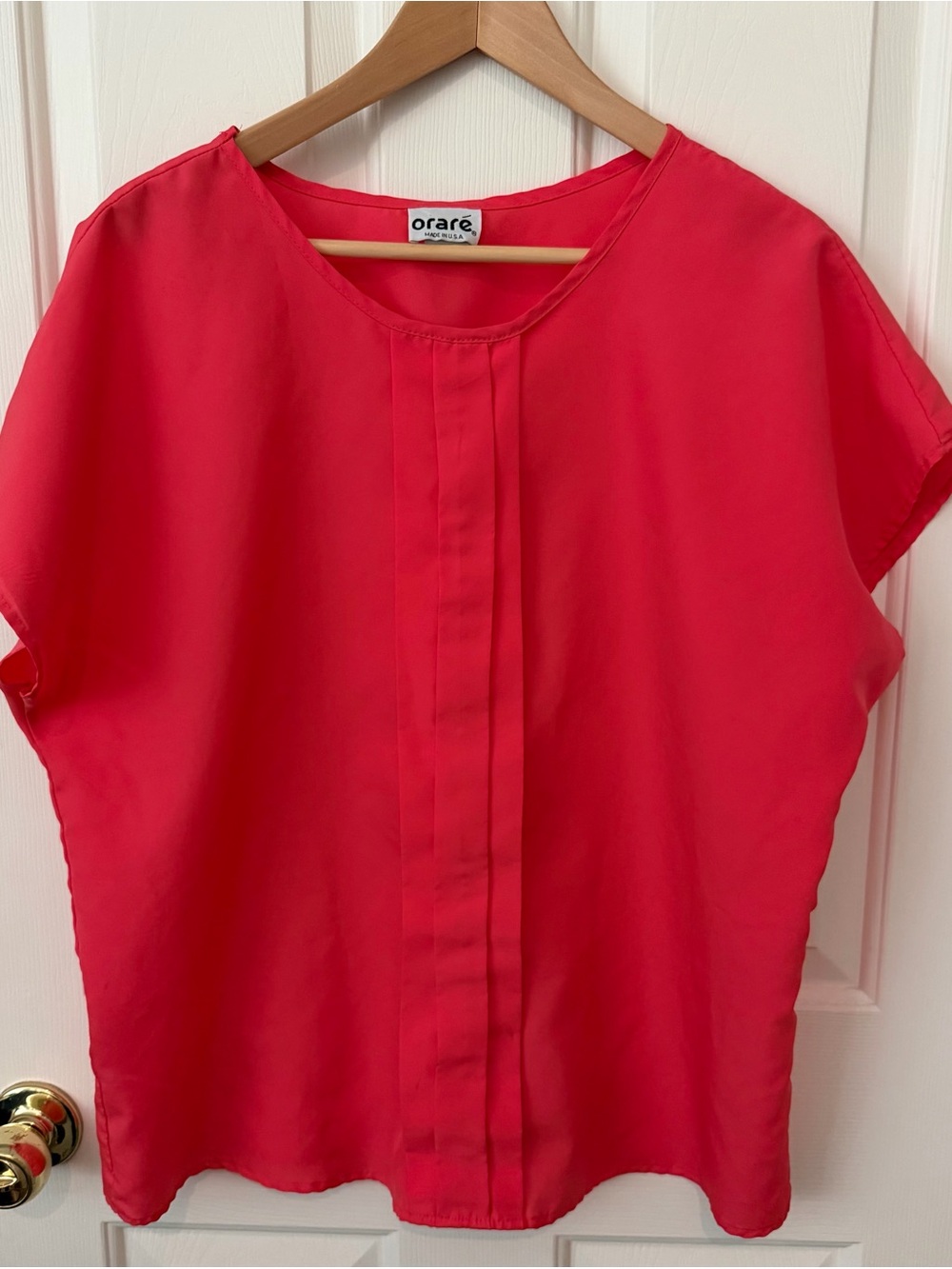 Red Short-Sleeve Pleated Front Blouse